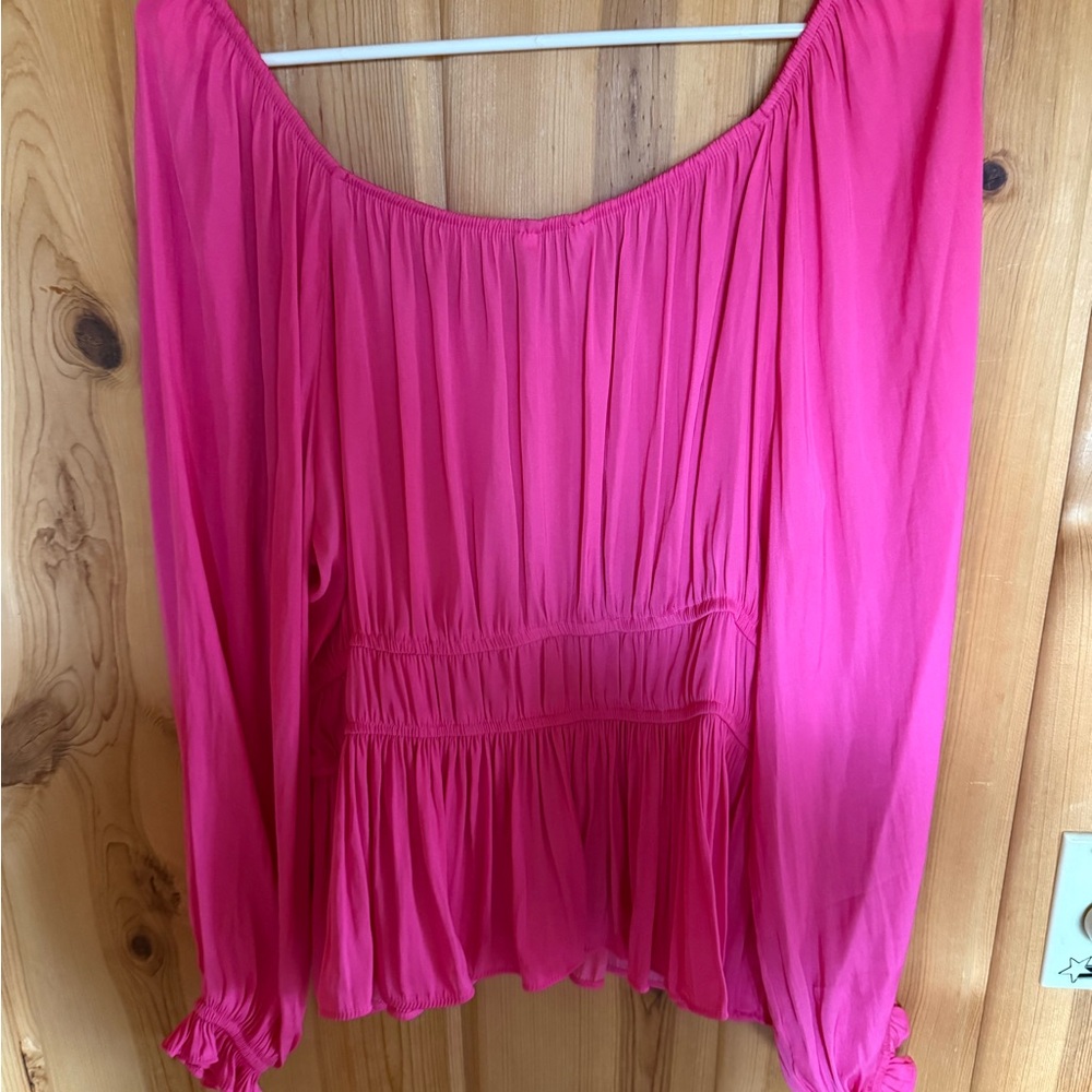Nine West Bright Fuchsia Long Sleeve Peasant Blouse - Picture 3 of 3